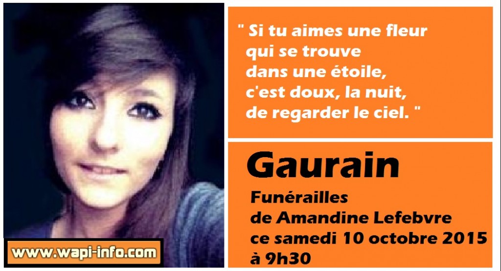 Gaurain : funérailles de Amandine Lefebvre ce samedi 10 octobre 2015 à 9h30