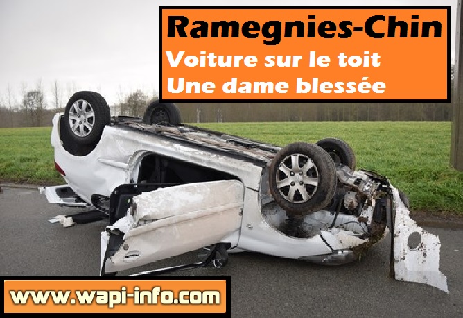 Ramegnies-chin : voiture sur le toit - une dame blessée