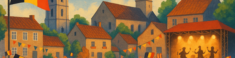 A festive and colorful illustration representing the Belgian National Day celebrated in Wallonie pic
