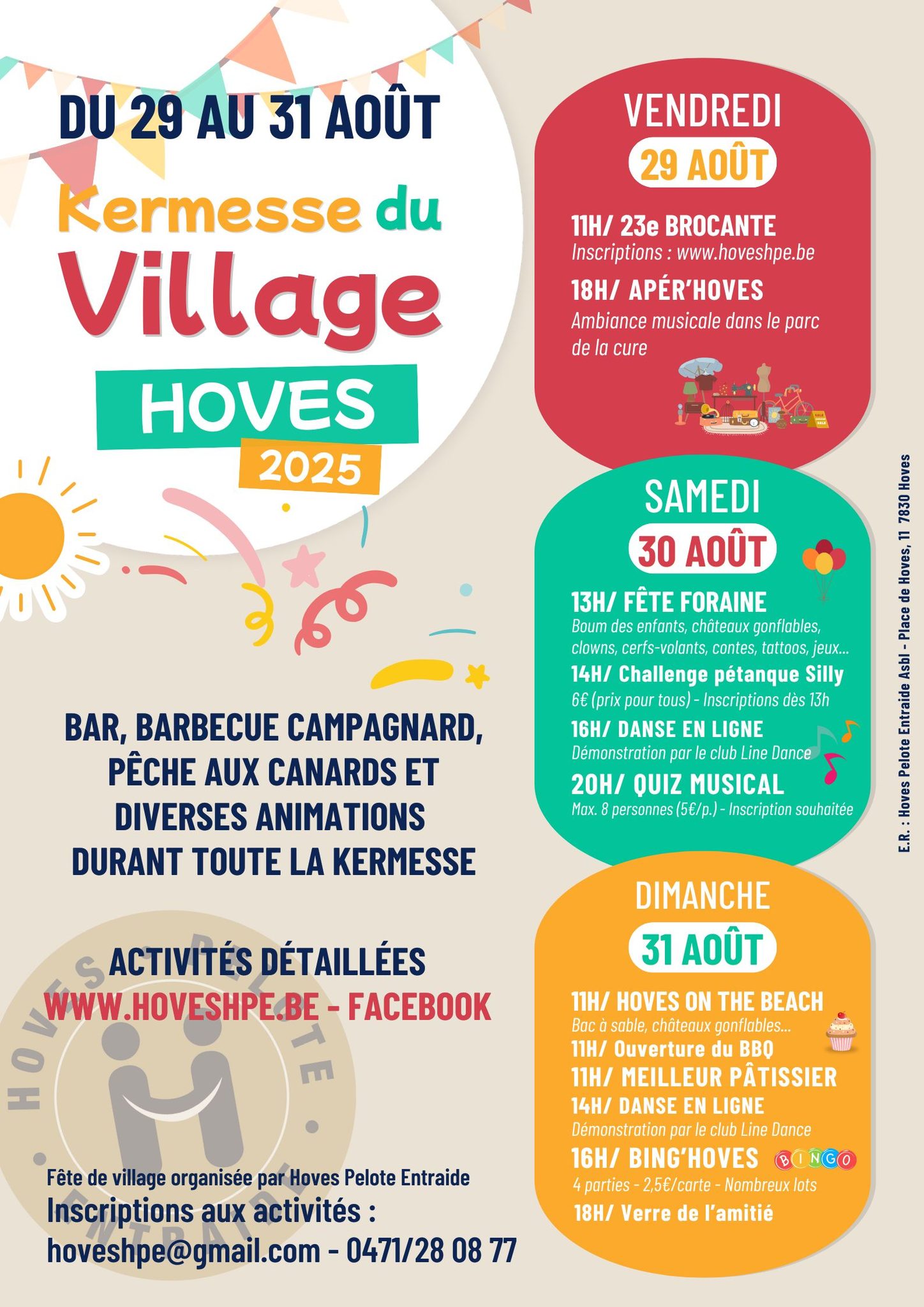 Kermesse de Hoves 2025 : trois jours de fête du 29 au 31 août avec brocante, animations et barbecue