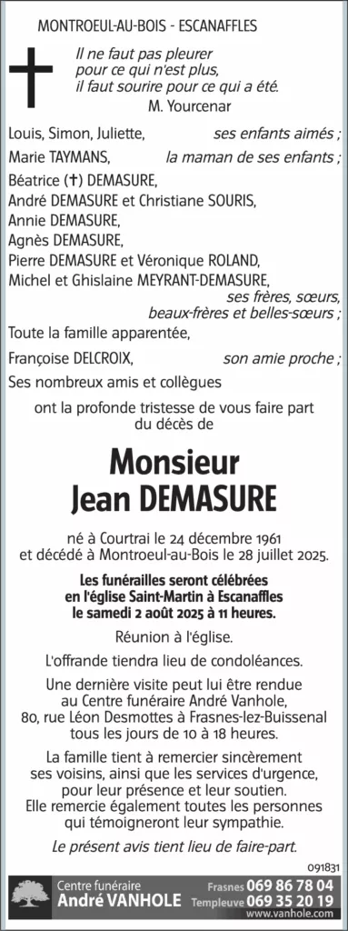 Avis Deces Jean Demasure